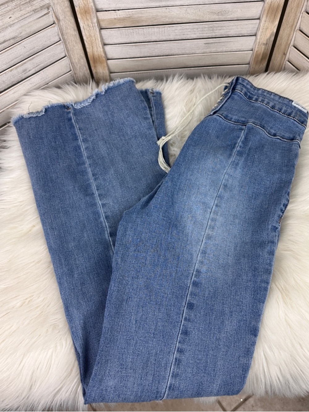 Y2K 90s Light Blue Stretch Denim Corset Lace Up Back Flare Jeans Size 5